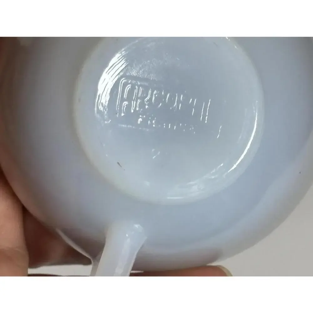 Arcopal France Milk Glass Teacup with Gold Rim Vintage White Opal Glass